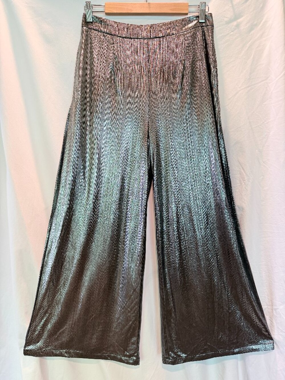 Lulus Stretch Silver High-Rise Wide-Leg Cropped Pants Medium
